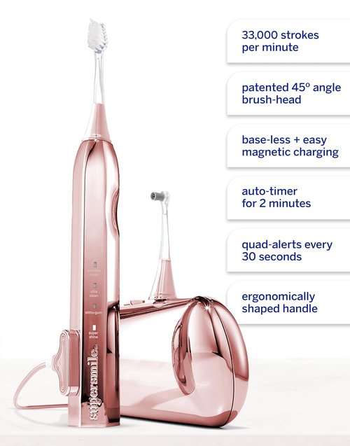 Supersmile Zina45™ Deluxe Sonic Pulse Toothbrush - Rechargeable Electric Brush with Angled Head & Travel Case for Whiter Teeth