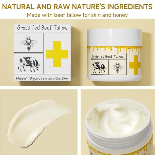 mkzea Beef Tallow for Skin, Beef Tallow, Tallow and Honey Cream, Grass Fed Beef Tallow, Whipped Beef Tallow for Face Moisturizer for All Purpose with Raw Honey Tallow Balm, 2 packs