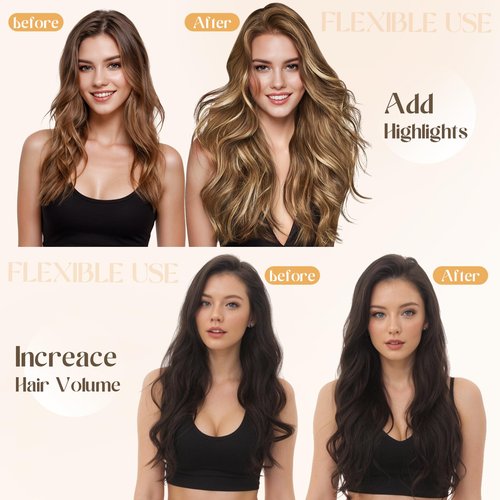 S-noilite 6Pcs Clip in Human Hair Extensions,Remy Single Clip in Hair Extensions 6Pcs 6clips Straight Golden Brown/Bleach Blonde Seamless Hairpieces for Women 16Inch 40g