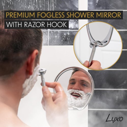 Luxo Shower Mirror, Shaving Mirror with a Razor Holder for Shower and Powerful Suction Cup - Shatterproof Shower Mirror fogless for Shaving, fogless Mirror for Shower (Chrome)