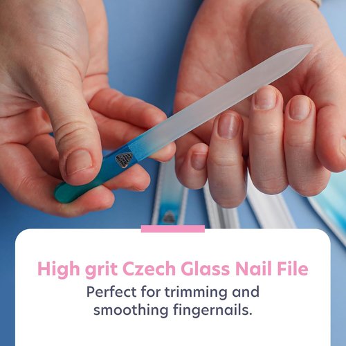 Bona Fide Beauty | Handmade Czech Glass Manicure & Pedicure Gift Set - 4PC in Blue with Foot File & Cuticle Pusher