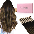 MAXITA Tape in Hair Extensions Human Hair 18 inch 50g 20pcs Balayage Dark Brown to Chestnut Brown Real Human Hair Extensions Real Remy Seamless Straight Hair Extensions for Women