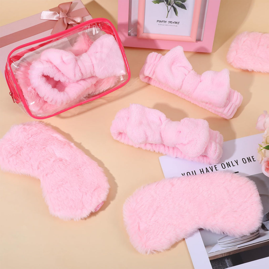 Yuanan 36 Pcs Spa Headband for Women, Makeup Cosmetic Headband for Women 12 Spa Headbands Plush Sleep Eye Mask 12 Clear Cosmetic Bags Sleepover Party Supplies for Girls Christmas Spas Party Favors