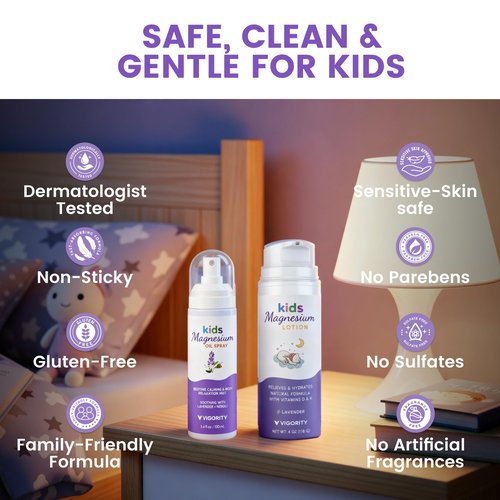 Kids Magnesium Lotion & Magnesium Sleep Spray Set - Calming Lavender Magnesium Oil Spray for Kids Bedtime + Soothing Body Lotion for Nighttime Legs & Feet Comfort, Aromatherapy Lavender & Neroli