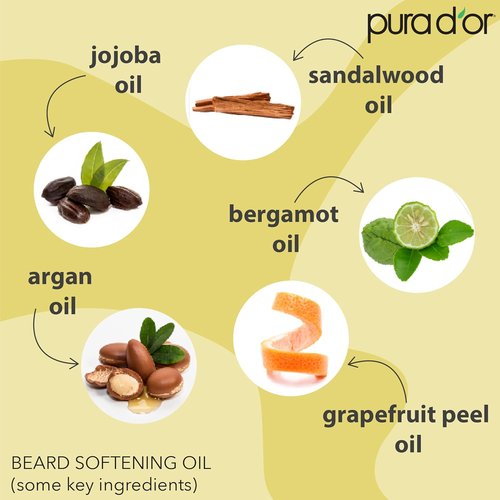 PURA D'OR Organic Beard Softening Oil - Original Sandalwood Scent - Leave-In Conditioner for Softness & Strength - 4 Oz