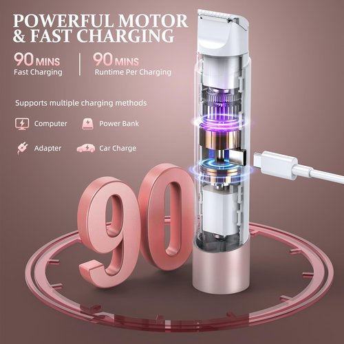 NIPOO Bikini Trimmer for Women, Dual Head Face Shaver Body Hair Trimmmer, IPX7 Waterproof Womens Electric Razor for Legs, Rose Gold