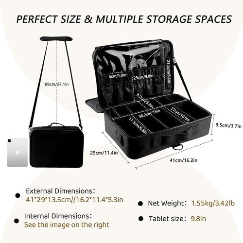 Gzcz Large Capacity Travel Makeup Train Case - Professional Cosmetic Organizer with Adjustable Dividers & Shoulder Strap