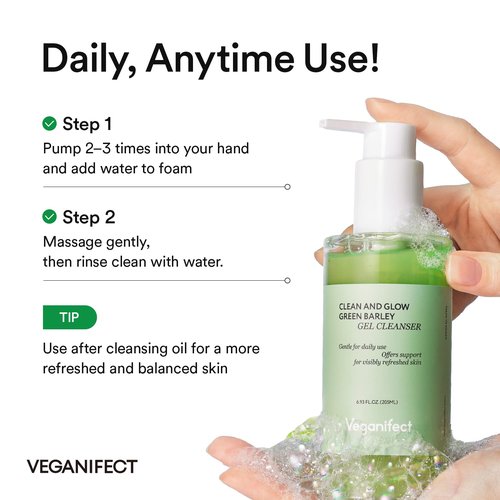 VEGANIFECT Hydrating Gel Face Wash, Citric Acid + LHA + Glycerin + Beta Glucan, Gentle Cleanser, Oil Free, Sensitive Skin, Dehydrated Skin, Korean Skin Care, Big Size (205ml/6.93 fl oz)