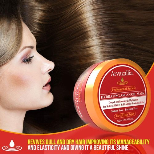 Arvazallia Hydrating Argan Oil Hair Mask - Deep Conditioner for Dry, Damaged Hair (8.45 oz)