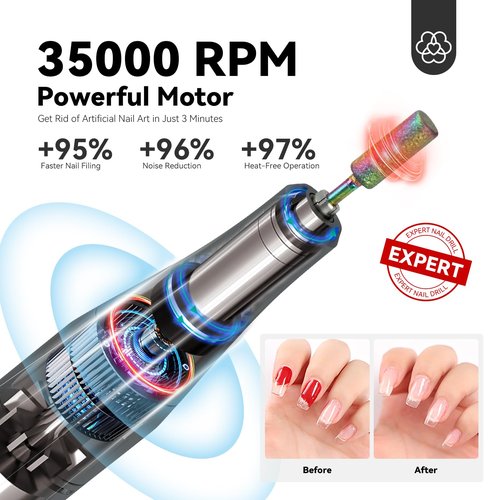 SAVILAND Professional Electric Nail Drill for Acrylic Nails : 35000RPM 2025 Portable Nail File Faster Removal Acrylic Nails & Large Battery Capacity for Nail Art, Pedicure Manicure Home Nail Salon