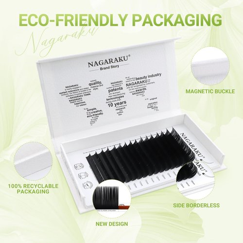 NAGARAKU Individual Eyelash Extensions, Luxury Collected Classic Single Lashes Upgraded 3rd Generation Soft Natural Beauty Salon Professional Lash Supplies 16 Rows Matte Black -0.05 C Curl 7-15mm Mix