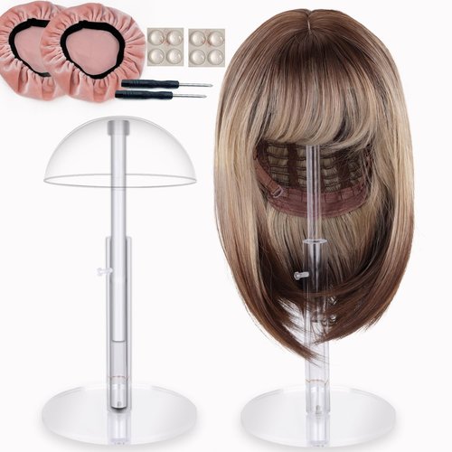 poipoilu 2Pcs Acrylic wig Hat Display Stand Adjustable for Styling and Display, Clear Clear Acrylic Display stand Holder for wig and hat Shop window display (Transparent, 2PCS)