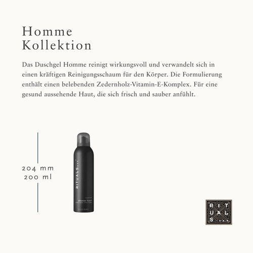 RITUALS Homme Invigorating Classic Foaming Shower Gel - Fragrant Body Wash with Cedar Wood & Vitamin E Complex - 6.7 Fl Oz