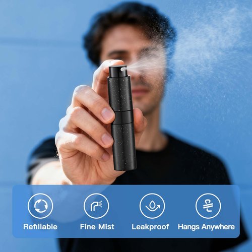 Lulupack Travel Perfume Bottle Refillable - Keychain Cologne Spray Atomizer Mini - Small Travel Size Sprayer Empty Refill Sample Container - Portable Fragrance Decant Dispenser for Women 8ml Black
