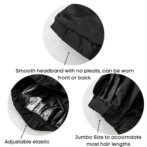 TTAT Shower Cap Jumbo Size for Men & Women With Afro, Long Dreadlocks, Locs, Box Braids, Coily, Voluminous & Long Hair, Waterproof, Washable, Reusable & Adjustable (Black)