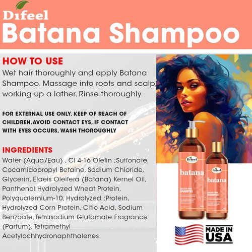 Difeel Batana Shampoo - Strengthening Sulfate-Free Formula for Thicker, Smoother Hair | 33.8 Ounces