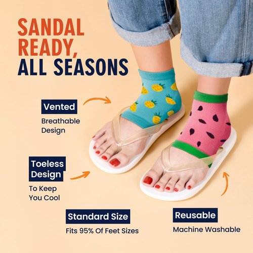 Dr. Frederick's Original Moisturizing Heel Socks for Dry Cracked Heels Treatment - 3 Pairs - Infused with Coconut Oil and Mango Butter - Stocking Stuffers for Adults - Summer Print