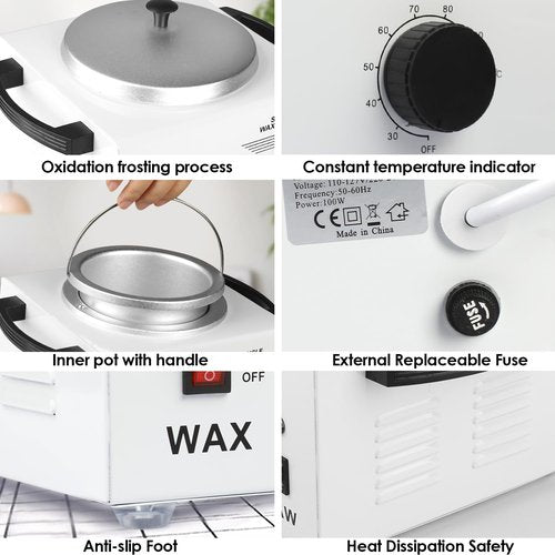 Single Wax Warmer Professional Electric wax Heater for Hair Removal- Wax Pot with 50pcs Sticks Heat up Quickly & Fahrenheit Dial, Paraffin Facial Skin Body SPA Salon Equipment