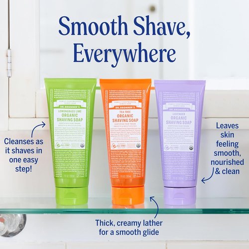 Dr. Bronner's Organic Shaving Soap - Moisturizing 3 Pack Variety (Lavender, Tea Tree, Lemongrass) - 7oz for Men & Women