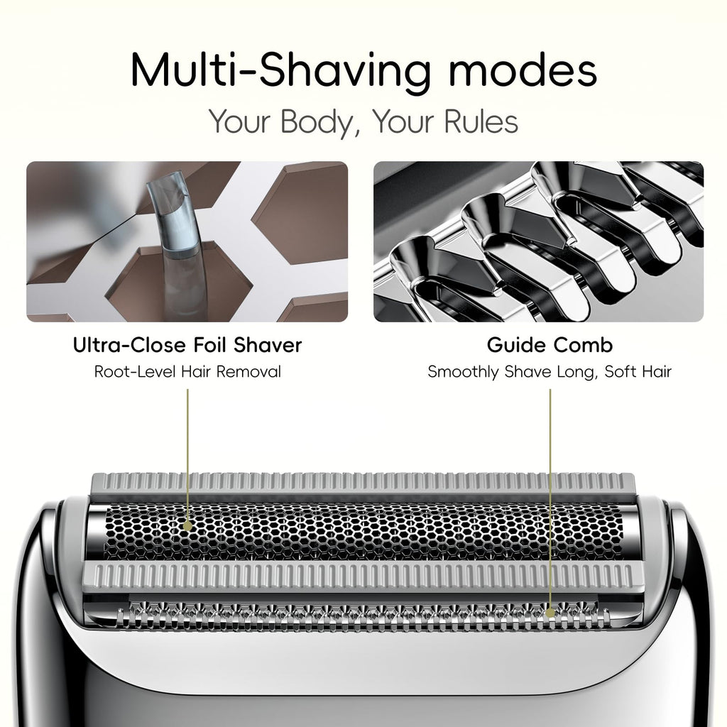 yoose Electric Razors for Women, IPX7 Alloy Body Bikini Trimmer for Women (USB-C, Trimmer Comb, Multi Shaving Modes), Portable Size, Porcelain White