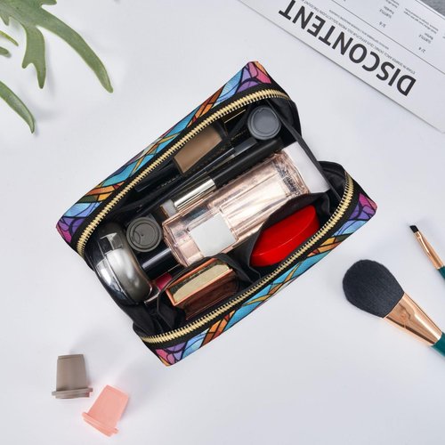Novgift Bernese Mountain Stained Dog Breed Glass Art Leather Makeup Bag Travel Cosmetic Bag For Women Large Capacity Makeup Pouches