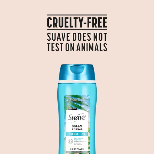 Suave Ocean Breeze Moisturizing Body Wash with Glycerin & Vitamin E, Hydrating Formula For Soft, Smooth Skin, Long Lasting Fragrance, 18 FL OZ, 6 Count