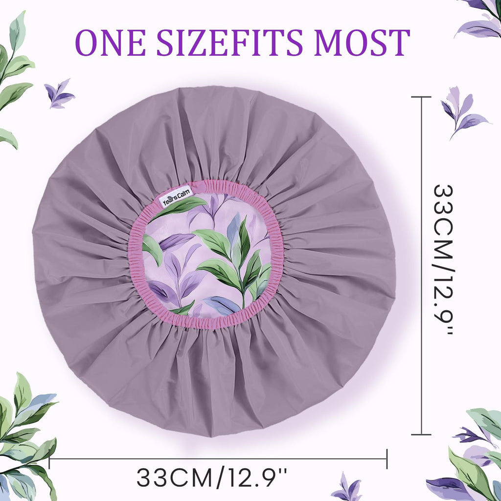 Years calm Shower Caps for Women Reusable Waterproof – Double Layer Elastic Cap with Tropical Botanical Print Shower Cap for Shower, Spa, Travel, Bath & Daily Hair Protection