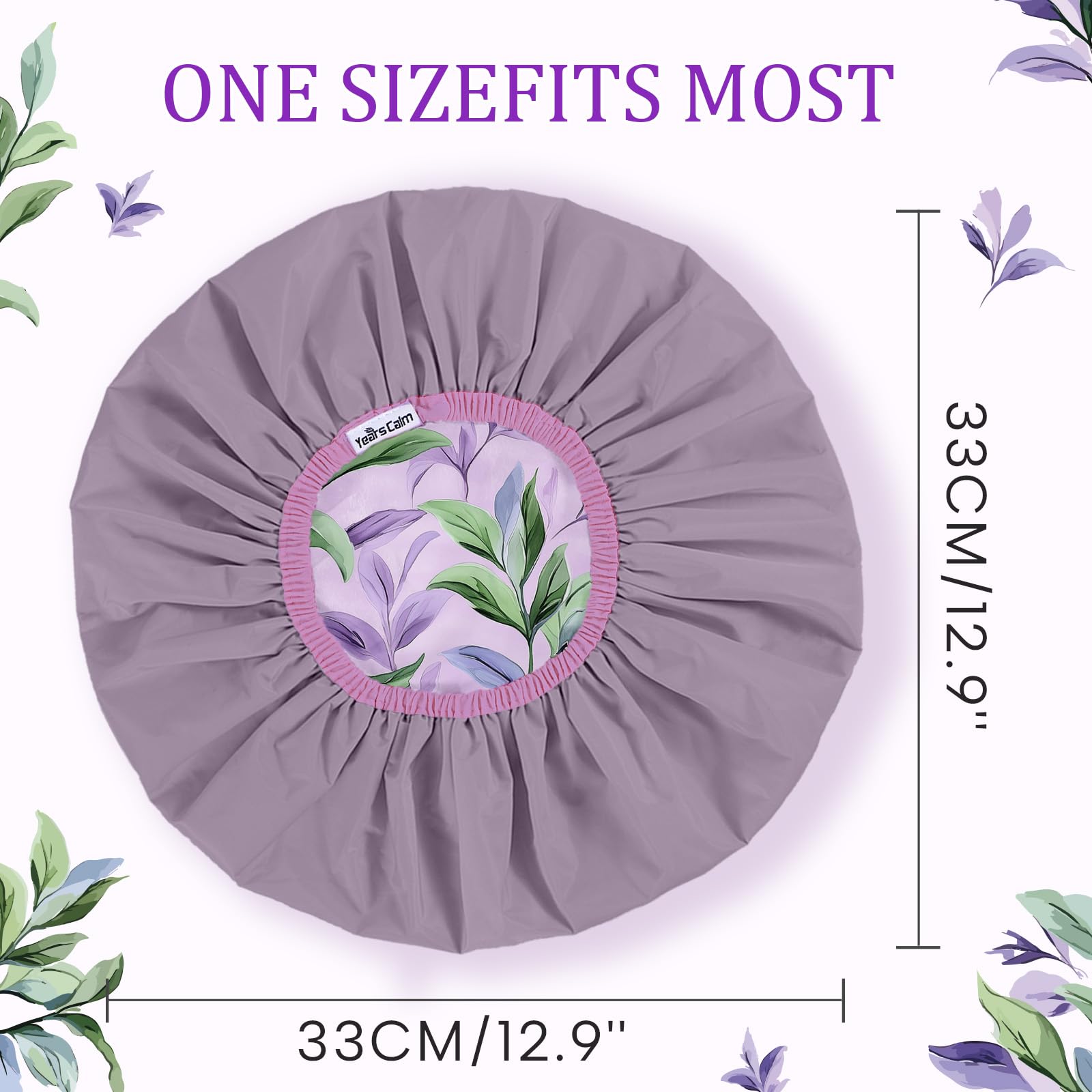 Years calm Shower Caps for Women Reusable Waterproof – Double Layer Elastic Cap with Tropical Botanical Print Shower Cap for Shower, Spa, Travel, Bath & Daily Hair Protection