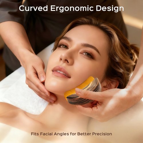 2PCS Lymphatic Contour Face Brush, Soft Facial Drainage Massager Tool for Face & Neck Lifting, Jawline Chin Sculpting, De-Puff Dry Brushing, Gua Sha Brush, Curved Ergonomic Design (Brown, 2-Pack)