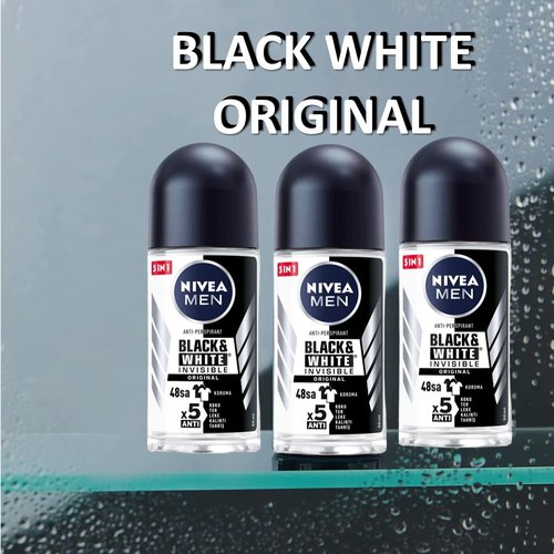 Nivea BLACK WHITE ORIGINAL, ROLL-ON – FREE ALCOHOL, ANTIPERSPIRANT DEODORANT, 48 HOURS PROTECTION, 1.7 OZ (Pack of 6), 50.0 milliliters