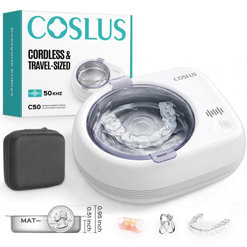 COSLUS C50 Sonic Retainer Cleaner Machine: Cordless Professional Dental Cleaning Pod for Retainer, Aligner, Night Guard Deep Cleaning - Rechargeable Mini Travel Design, Quiet for Home Use with Timer