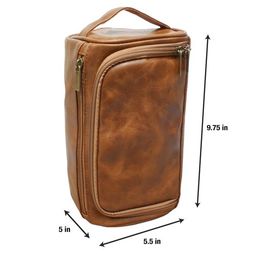 Eurow Luxe Mens 3 Compartment Faux Leather Toiletry Bag With Metal Hanging Hook & Handstrap For Travel, Organize Bath Supplies, Grooming & Shaving Kits, Personal Hygiene, Travel Essentials, Brown