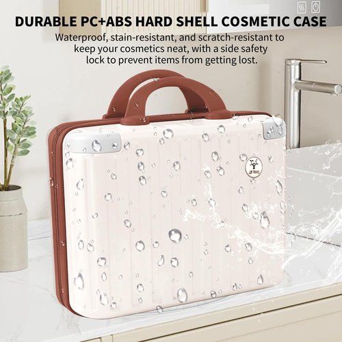 GigabitBest 14 Inch Portable Makeup Travel Case Hand Luggage, Hard Shell ABS Cosmetic Organizer with Safety Lock, Small Carry-On Travel Bag for Women