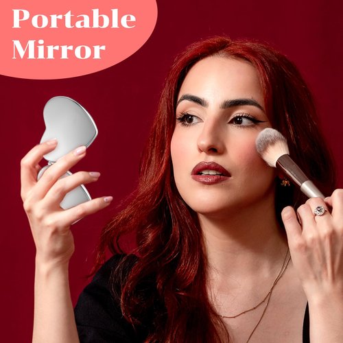 Dimeho Compact Mirror Travel Makeup Mirror Metal Pocket Cosmetic Mirrors Portable Handheld Beauty Mirror Folding Double-Sided Elegant Vanity Mirror for Men Women Purse (Silver+Silver)