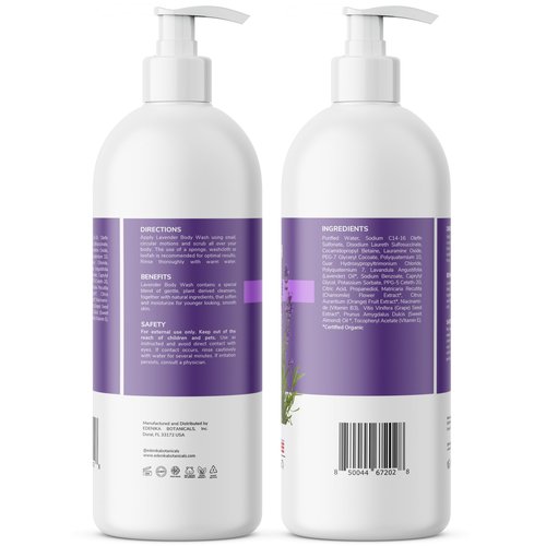 Edenika Lavender Body Wash with Vitamin E, Cleanses, Relaxes & Moisturizes, Stress Relief Shower Gel for Dry and Sensitive Skin, Women & Men, Organic & Natural, 16 fl oz, 2-Pack