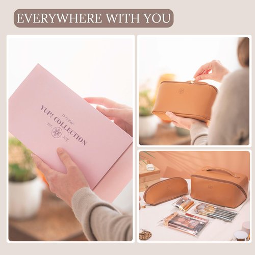 Travel Makeup Bag Waterproof Open Flat with Compartments, Large & Small Makeup Bag Organizer, PU Leather Toiletry Bag for Women, Cosmetic Bag, Make up Case Pouch, Make up Bags (5 Pieces Set)