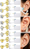 TKKUY 24 Pcs Ear Piercing Kit Disposable Ear Piercing Gun Kit 8 Pcs Self Piercing Gun with Cubic Zirconia Earrings Stud 4 Prong / 6 Prong Setting 3mm Diameter Ball Ear Stud Ear Piercer Kit Tool Gold