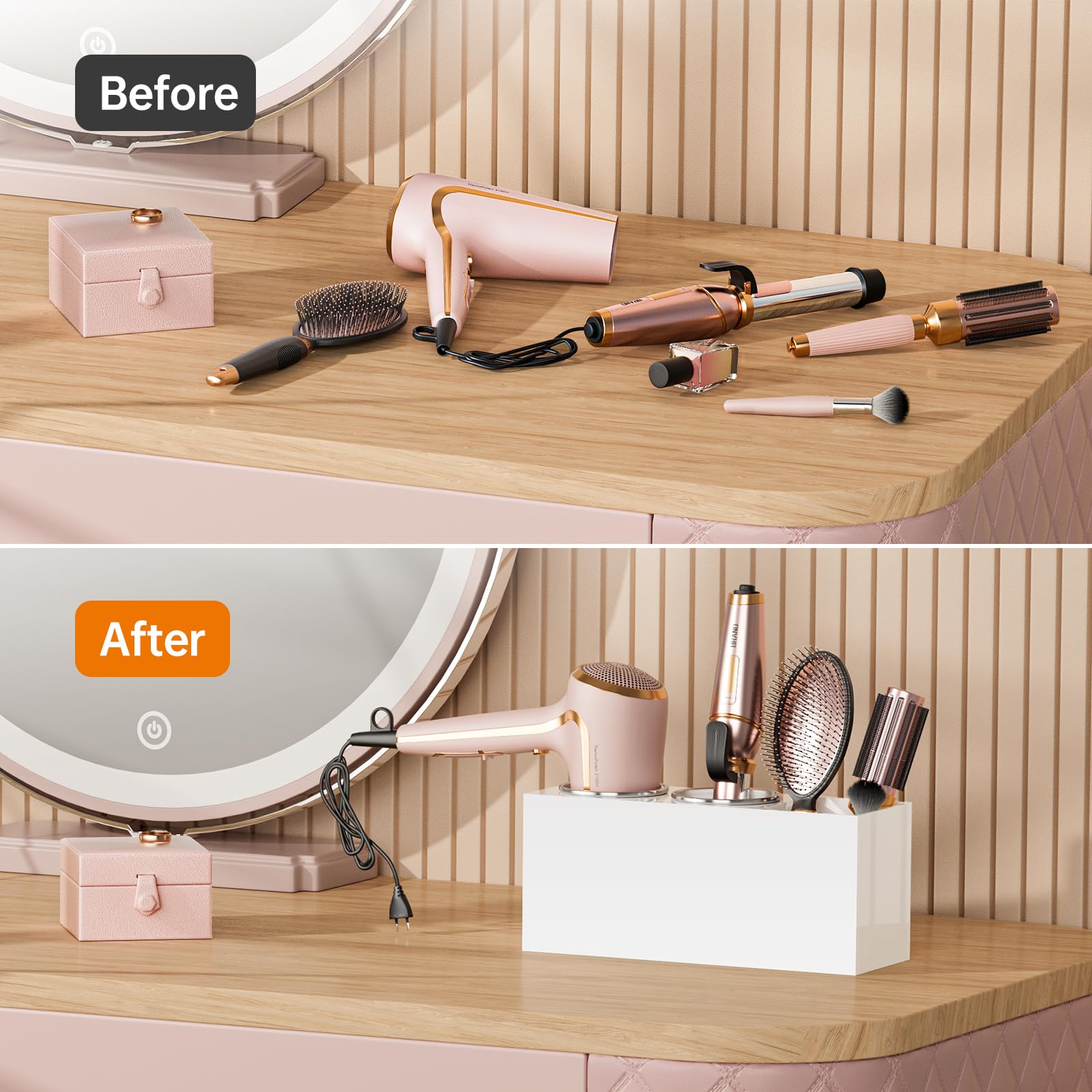 YUNEASELF Hair Tool Organizer Acrylic: Hair Dryer Holder Wall Mount - Blow Dryer Holder Cabinet Door - Bathroom Countertop Organizer for Curling iron Hot Styling Tools Flat Iron - White