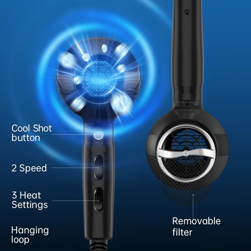 Professional Salon Hair Dryer, CONFU 1875 Watt Negative Ionic Fast Drying Blow Dryer, AC Motor Low Noise Hair Blow Dryer with Diffuser & 2 Concentrator Nozzles