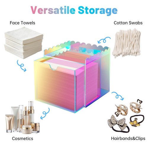 NiHome Iridescent Disposable Facial Towels Storage Box Fit for Clean Skin Club Towel XL, Acrylic Facial Clean Towels XL Holder Container Drawer Makeup Organizer for Bathroom, Vanity Makeup