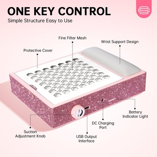 CHRISTINE SHELLY Nail Dust Collector, Cordless Dust Collector Nail Tech, Professional 550PA Vacuum Fan Vent Dust Extractor Quiet Dust Suction Machine for Acrylic Nails Polishing, Nail Salon&Home