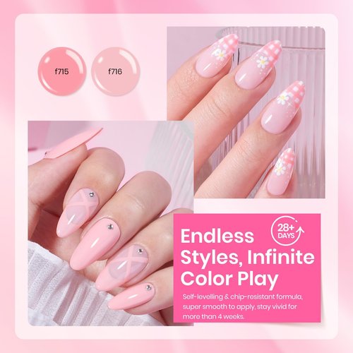 Beetles Spring Gel Polish Set - Pink Melody 6 Colors Gel Polish Set, Nude Light Baby Hot Pink Colors Spring Nails, Salon Long Lasting Soak Off UV LED Easter Nails Lamp Gifts for Her