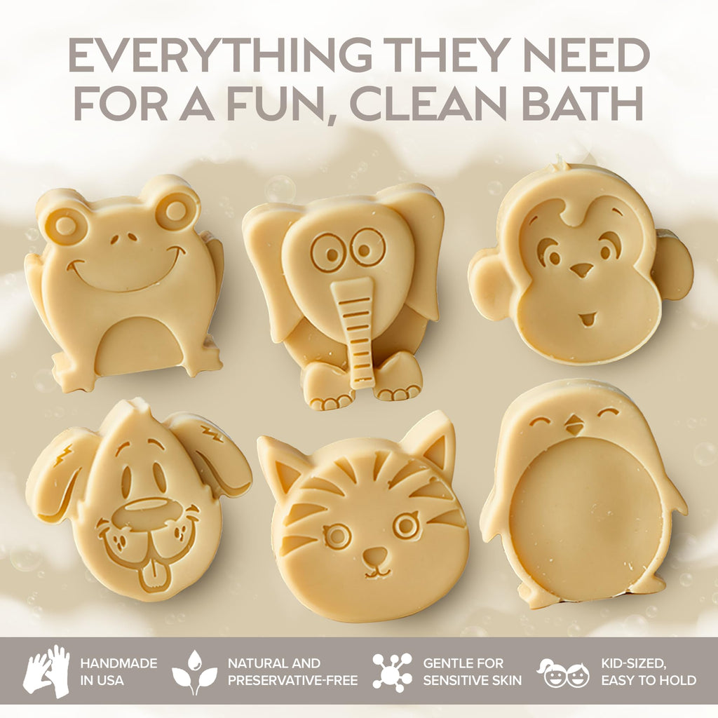 ZAAINA Kids Soap Bar (Set of 6) – Unique Natural Animal Shaped Soaps for Children, Gentle Bath Soap for Sensitive Skin, Kids Body Wash Cleanser, Fun Bath Time Gift for Boys Girls – Handmade in USA