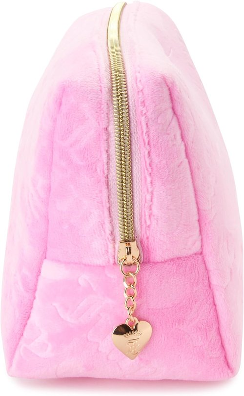 Juicy Couture Pink Makeup Bag - Velour Travel Organizer with Zip Top & Heart Design