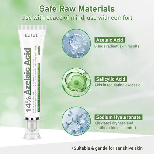 Eofot 14% Azelaic Acid Acne Cream, Azelaic Acid For Face, Helps Improve the Appearance of Acnes - Azalecic Acids Acido Azelaico, 1 Fl Oz