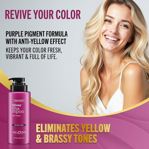 Jenoris Silver Purple Shampoo - Neutralizes Yellow & Brassy Tones for Blonde, Silver & Gray Hair | 16.9 Fl Oz