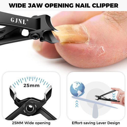 Toenail Clippers for Seniors Toenails, Heavy Duty Nail Clippers for Men Thick Nails with Wide Jaw Opening, Slanted Curved Large Fingernail Clippers, Black