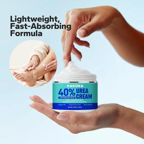 Kakoka Urea Cream (5.29 Oz), Urea Cream 40 Percent with 2% Salicylic Acid, Foot Cream for Dry Cracked Heels and Feet, for Exfoliation, Skin Barrier Repair & Intensive Hydration