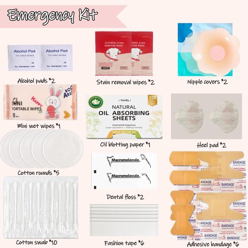 Bridal Emergency Kit for Wedding Day, Wedding Essentials Survival Set for Team Bride, Must-Have 50+ Essentials Travel Kit with Makeup Bag