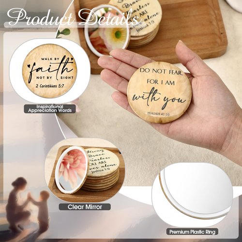 18 Pcs Mini Easter Christian Compact Mirrors for Women Mothers Day Church Gifts Retro Inspirational Bible Verse Pocket Makeup Mirrors Religious Employee Appreciation Gift for Church Party Favors